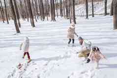 雪地里打雪仗的一家人儿童高端素材