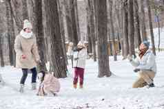 雪地里打雪仗的一家人人高清摄影