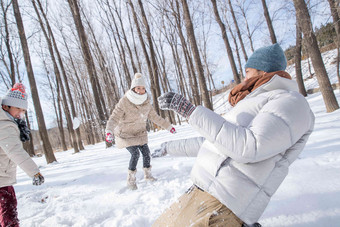 打雪仗的快乐家庭白昼高质量照片