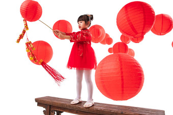 新年放鞭炮的快乐小女孩中国人写实照片
