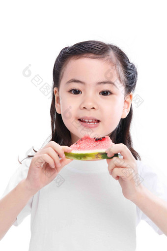 可爱的小女孩吃西瓜生活方式摄影图
