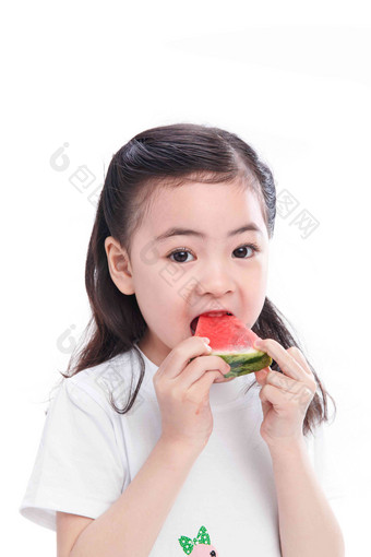 可爱的小女孩吃西瓜吃高清相片