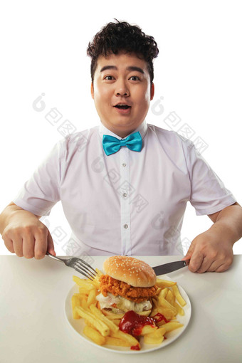 小胖子吃汉堡包成年人高质量拍摄