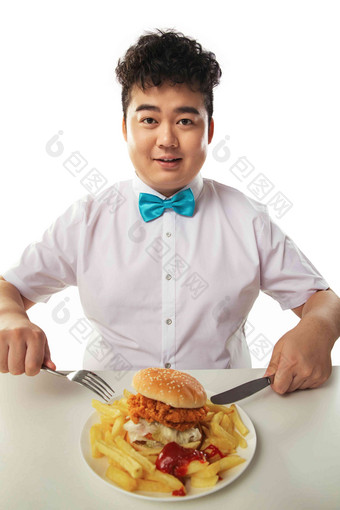小胖子吃汉堡包禁止的高质量相片