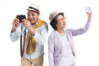 老年夫妇旅行拍照老年女人高质量摄影