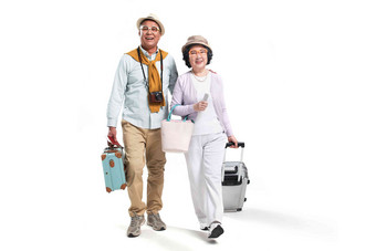快乐的老年夫妇旅行亚洲人高清图片