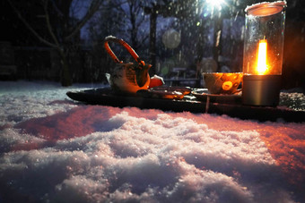 茶具陶瓷制品下雪亚洲写实照片