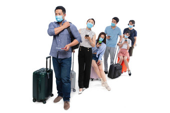 戴口罩排队的旅客预防病毒清晰相片