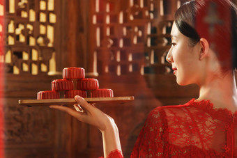 新年女人美女后背中国元素氛围镜头
