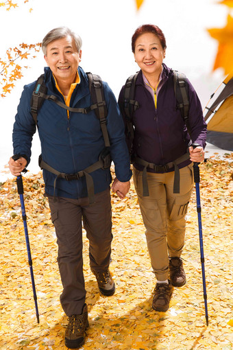 老年夫妇徒步旅行亚洲高端摄影图