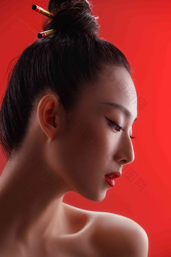彩妆肖像青年女人一个人中国人高质量图片