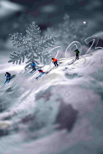 微观滑雪运动员树体育活动高端图片