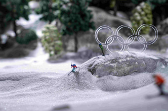 微观滑雪冬季运动玩偶体育活动清晰拍摄