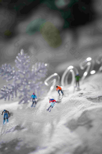微观运动滑雪运动中国寒冷的高端摄影图