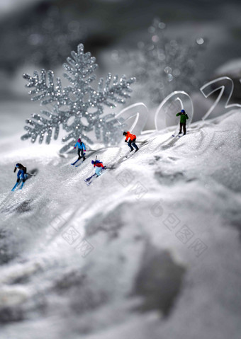 微观运动滑雪象征雪花影相