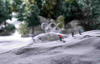 微观滑雪冬季运动山奥运五环