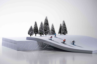 微观运动滑雪场树高质量场景