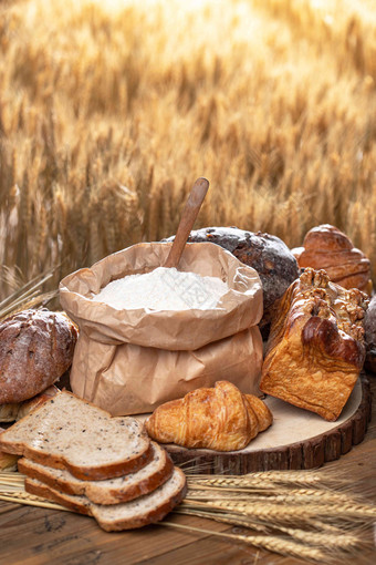 面包麦子烘焙田地概念写实摄影