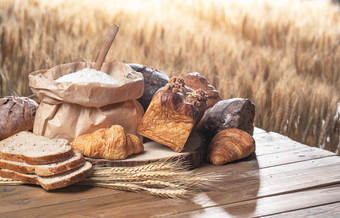 面包麦子烘焙厨房桌子写实素材