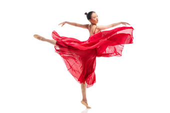 穿红色裙子跳<strong>芭蕾舞</strong>的青年女人亚洲氛围素材