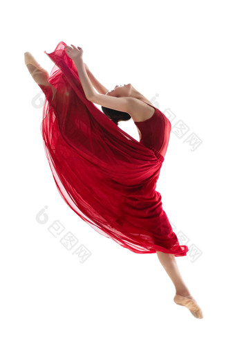 穿红色裙子跳芭蕾舞的青年女人现代舞高端场景