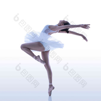 跳芭蕾舞的青年女人单腿站着高清图片