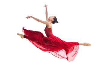 穿红色裙子跳芭蕾舞的青年女人亚洲照片