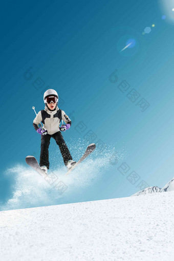 滑雪的青年女人雪景高质量场景