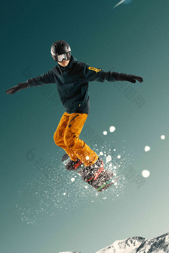 滑雪男人亚洲人雪山全身像氛围照片
