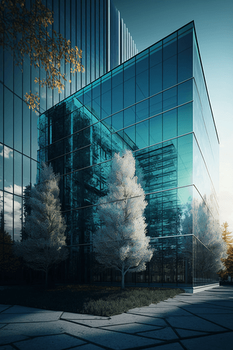 玻璃反射建筑摄影高级感别墅蓝色的