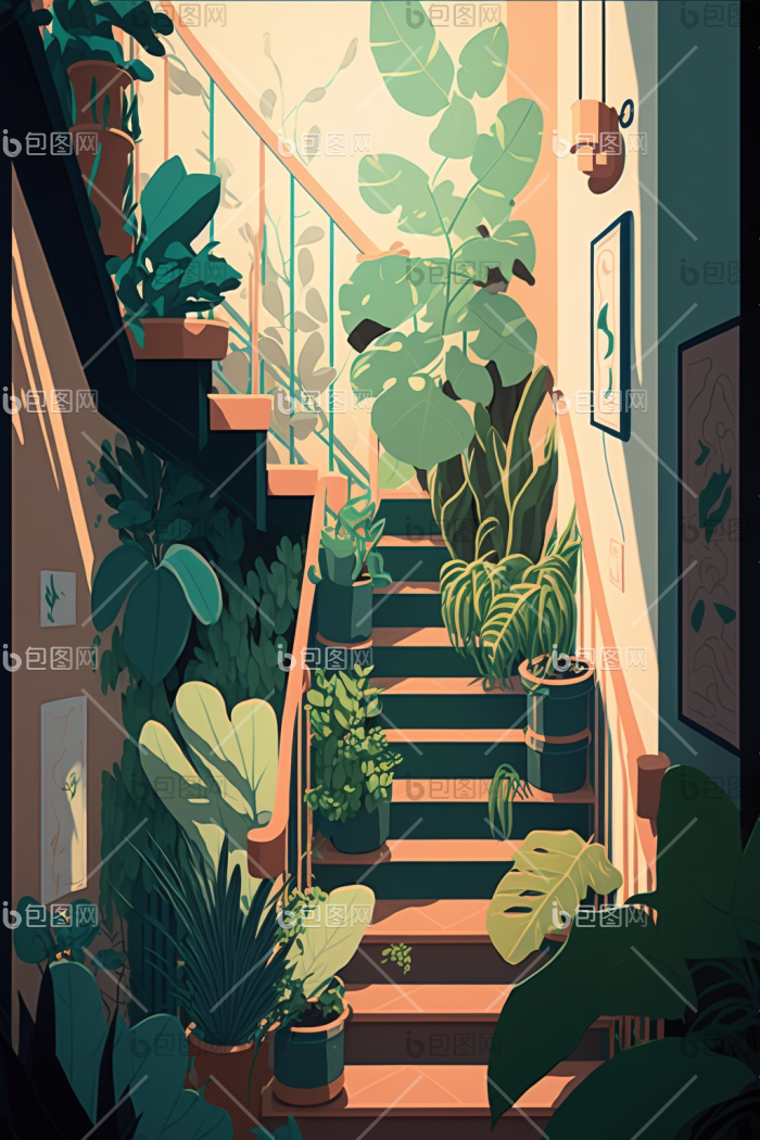 楼梯空间插画图片-包图网