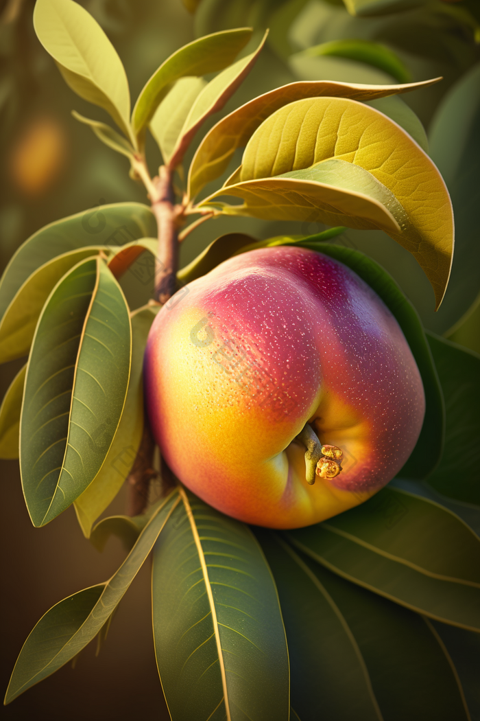 苹果微距摄影还在生长的水果摄影图