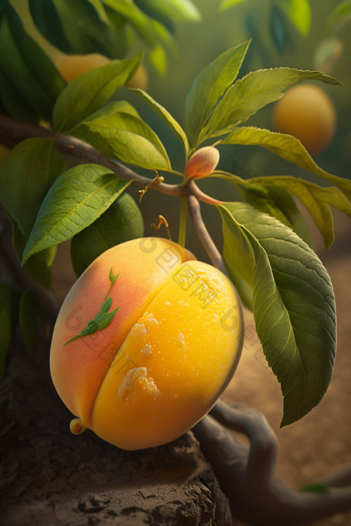 还在生长的桃子微距摄影水果摄影图