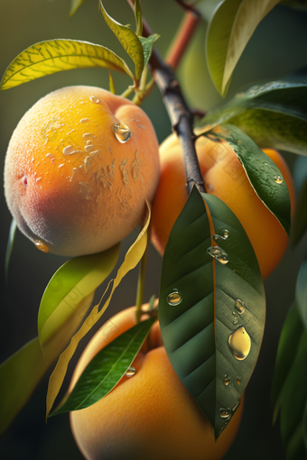 还在生长的桃子水果摄影图