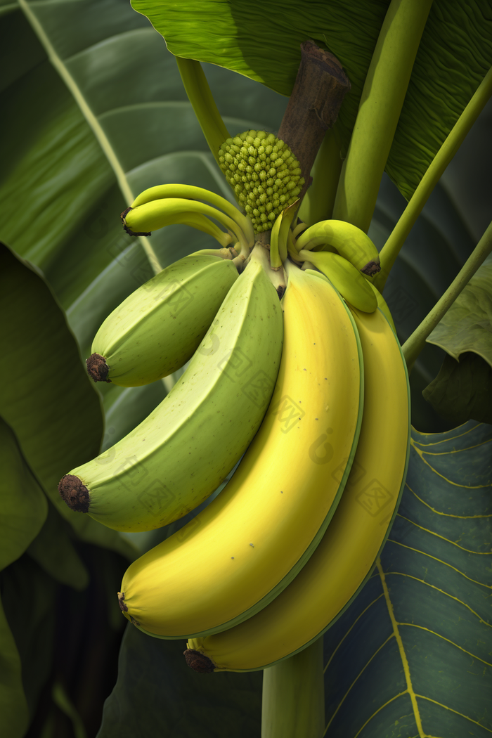 还在生长香蕉的水果摄影图