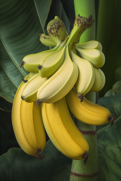 香蕉还在生长的水果摄影图