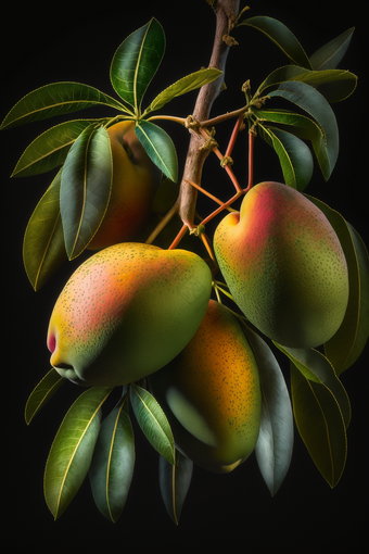拍摄挂在树上芒果生长的水果摄影图