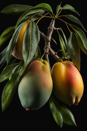 拍摄挂在梨子树上生长的水果摄影图