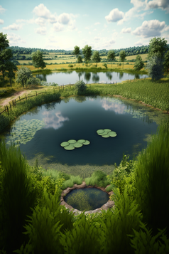 池塘超清农田收获季节景物摄影图