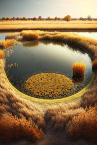 池塘农田收获自然季节景物摄影图