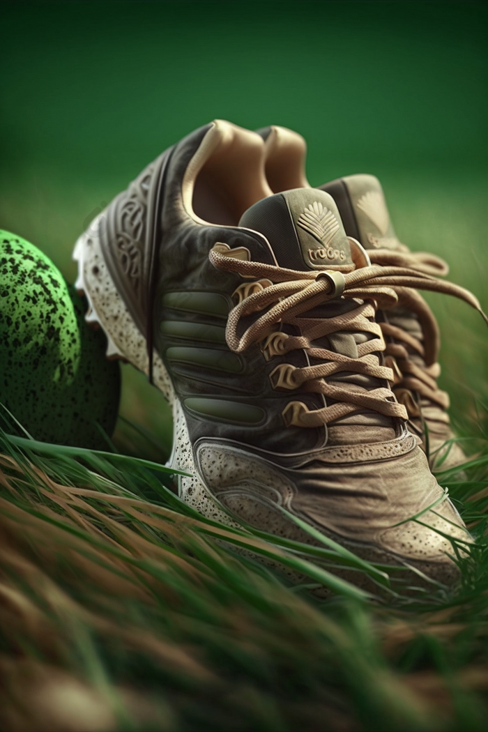 草坪上鞋子干净的运动用品摄影图数字艺术