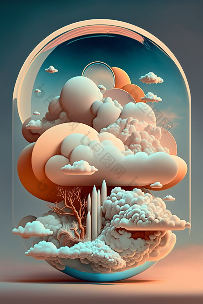 云朵插画玻璃球高清图片下载-包图网