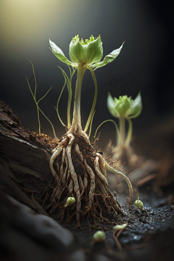 植物发芽根部土壤阳光