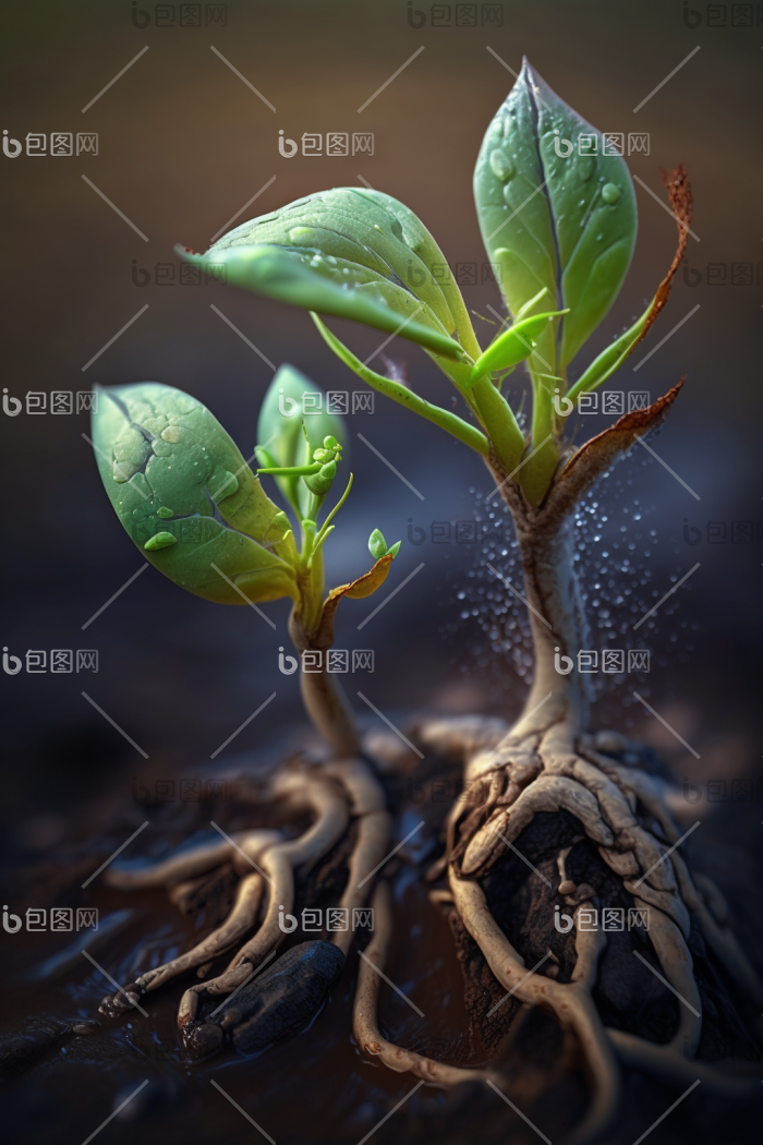 植物发芽根部生长特写图片-包图网