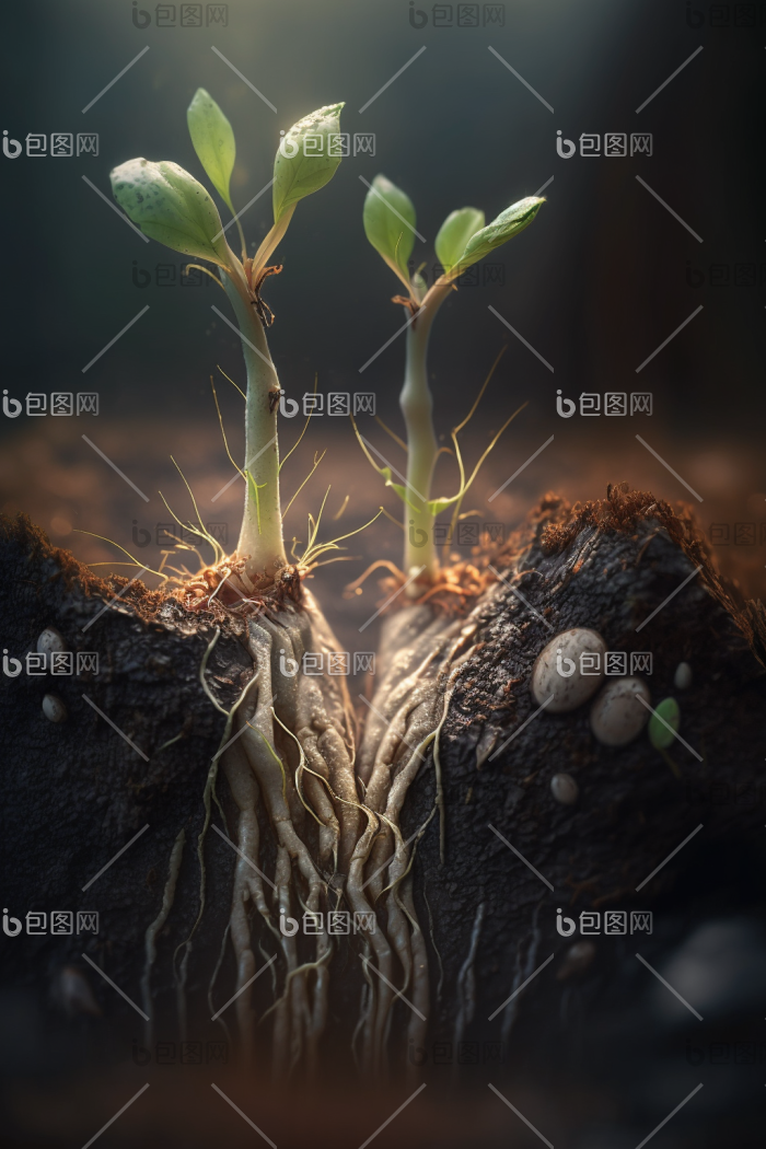 植物发芽根部土壤特写图片-包图网