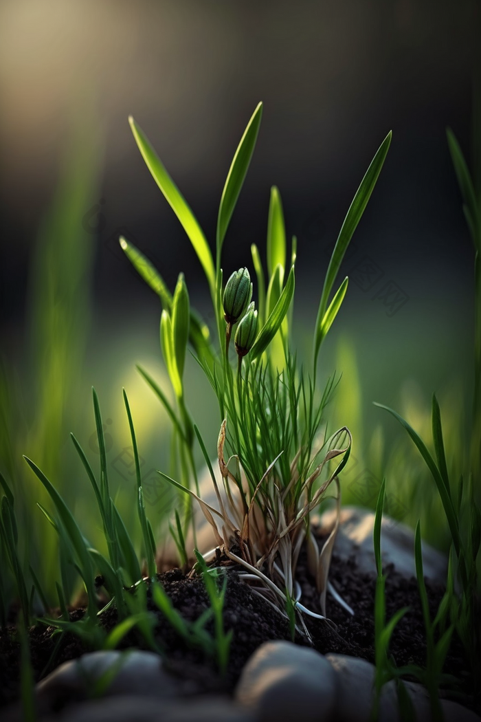 植物发芽根部土壤小草