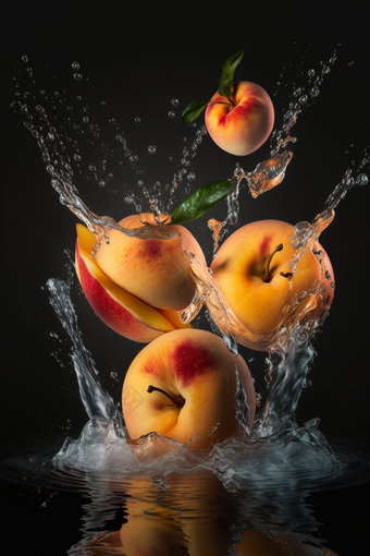 桃子飞溅液体新鲜水果