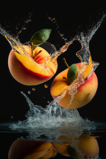 桃子飞溅新鲜水果实时摄影