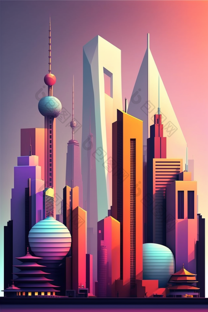平面上海城市建筑插画图片-包图网