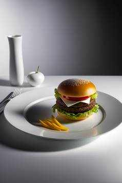 白色餐盘上的美食汉堡摄影图数字艺术68